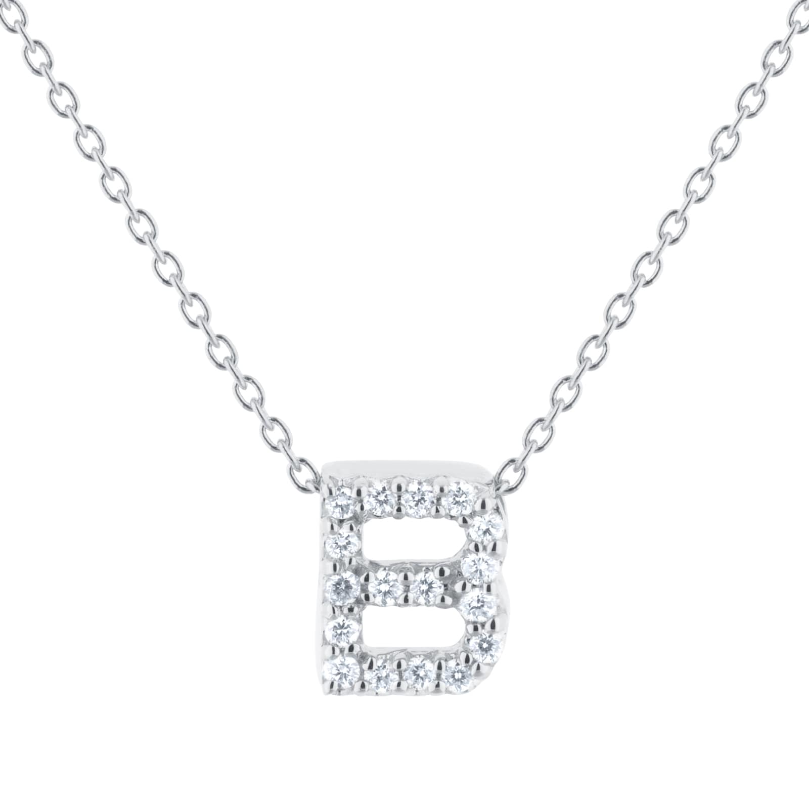 Roberto Coin Tiny Treasures 18ct White Gold 0.06ct Love Letter B Necklaces Roberto Coin Tiny Treasures 18ct White Gold 0.06ct Love Letter B Necklaces