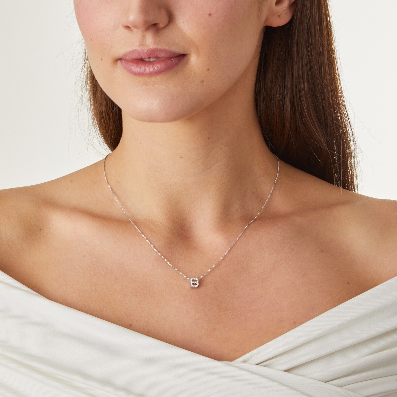 Roberto Coin Tiny Treasures 18ct White Gold 0.06ct Love Letter B Necklaces Roberto Coin Tiny Treasures 18ct White Gold 0.06ct Love Letter B Necklaces