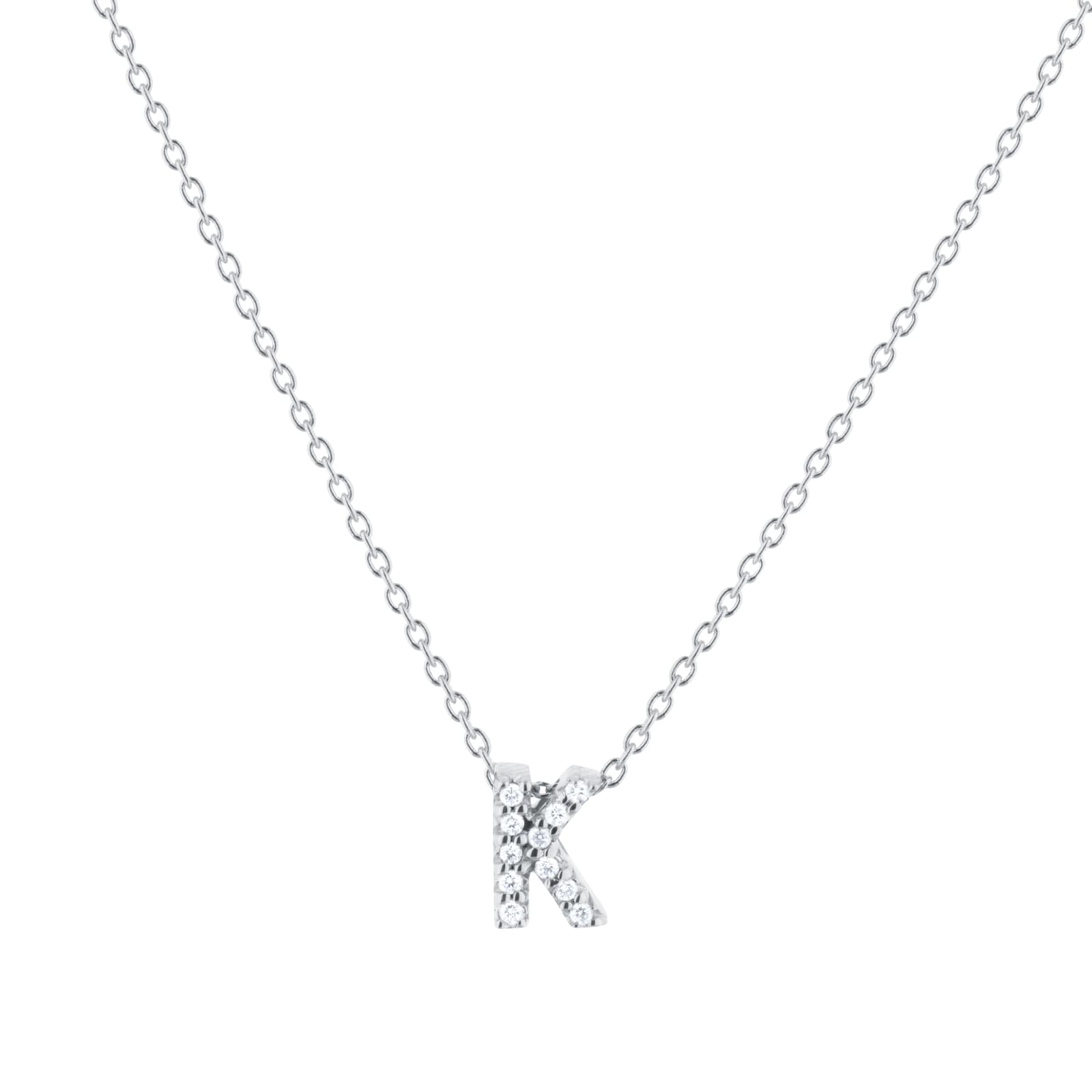 Roberto Coin Tiny Treasures 18ct White Gold 0.05ct Love Letter K Necklaces