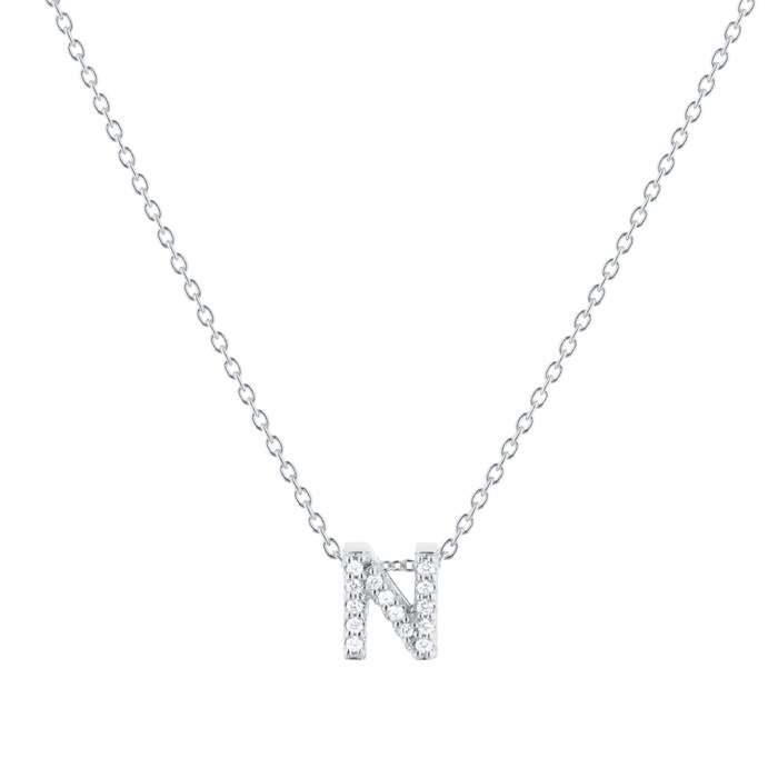 Roberto Coin Tiny Treasures 18ct White Gold 0.07ct Love Letter N Necklaces