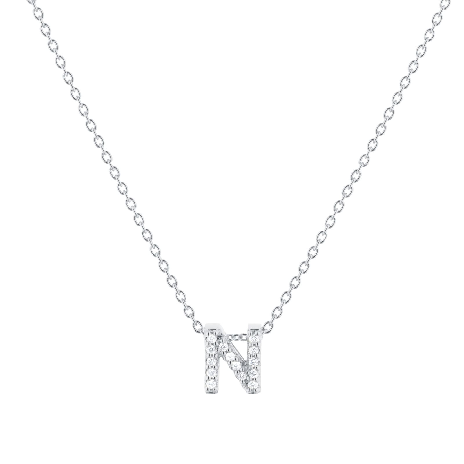 Roberto Coin Tiny Treasures 18ct White Gold 0.07ct Love Letter N Necklaces