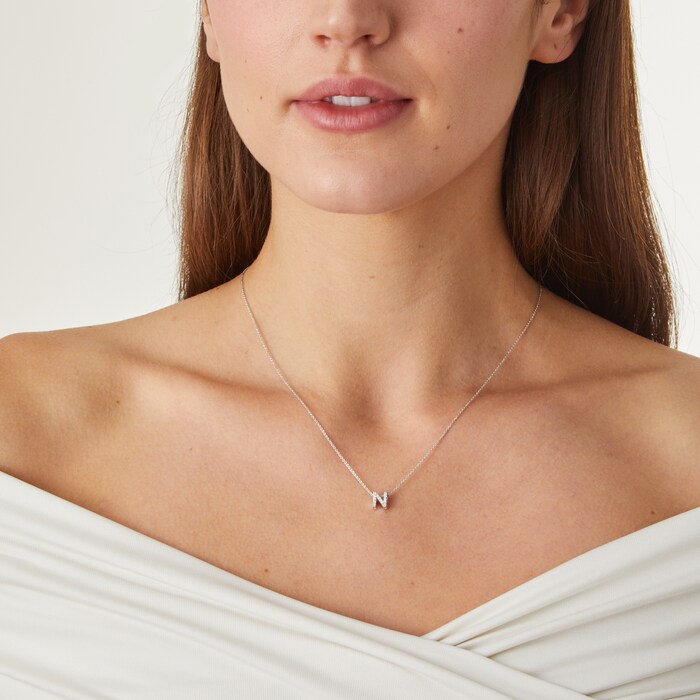 Roberto Coin Tiny Treasures 18ct White Gold 0.07ct Love Letter N Necklaces