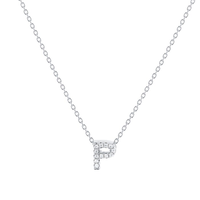 Roberto Coin Tiny Treasures 18ct White Gold 0.05ct Love Letter P Necklaces