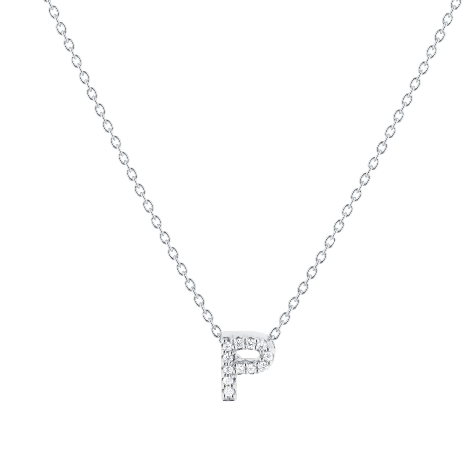 Roberto Coin Tiny Treasures 18ct White Gold 0.05ct Love Letter P Necklaces