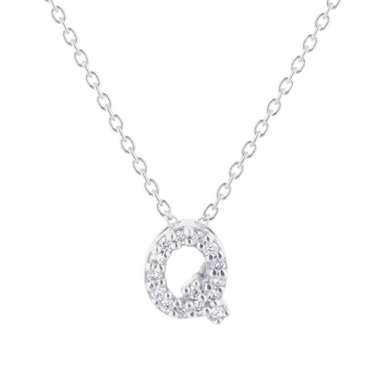 Roberto Coin Tiny Treasures 18ct White Gold 0.07ct Love Letter Q Necklaces Roberto Coin Tiny Treasures 18ct White Gold 0.07ct Love Letter Q Necklaces