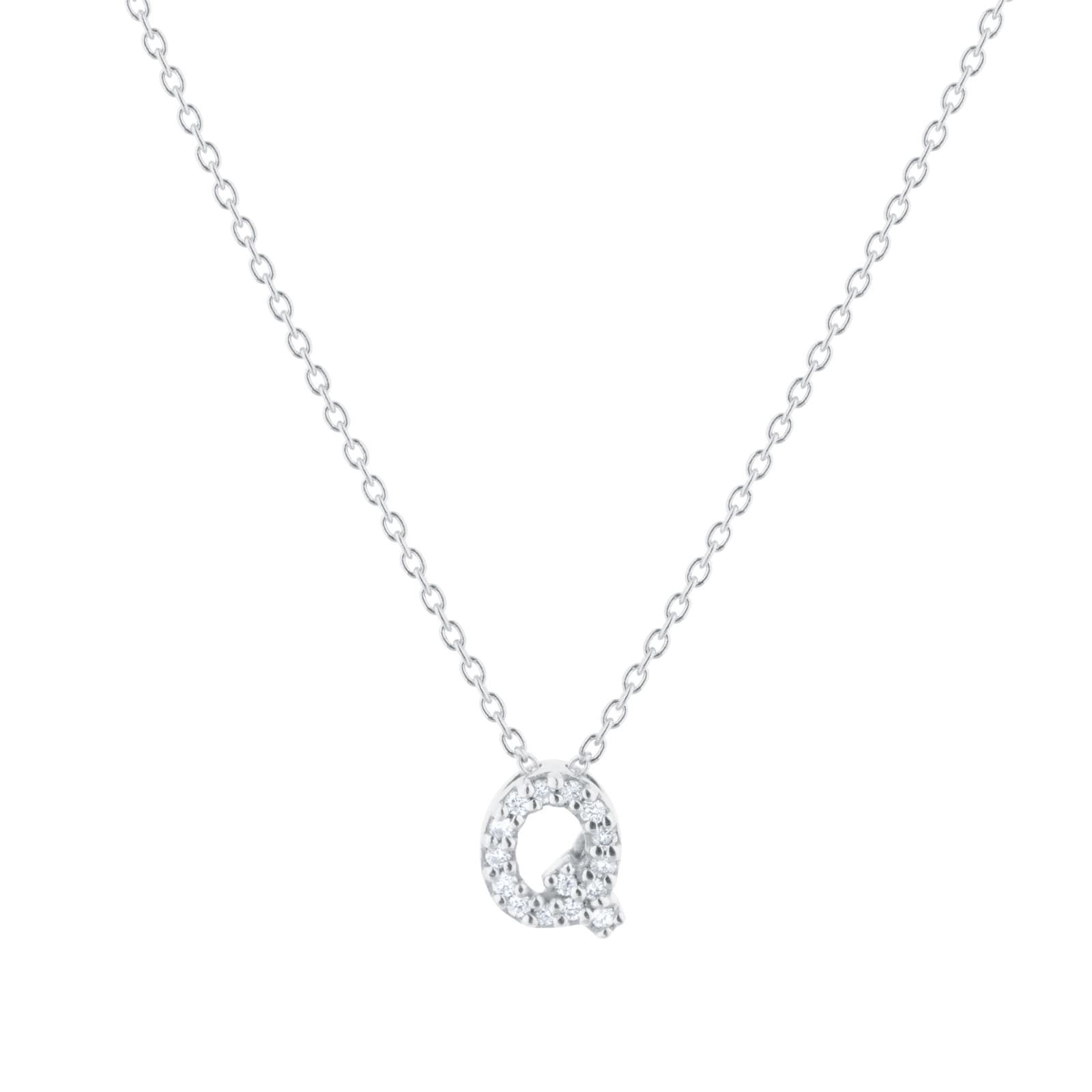 Roberto Coin Tiny Treasures 18ct White Gold 0.07ct Love Letter Q Necklaces