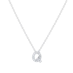37050131 - Tiny Treasures 18ct White Gold 0.07ct Love Letter Q Necklaces