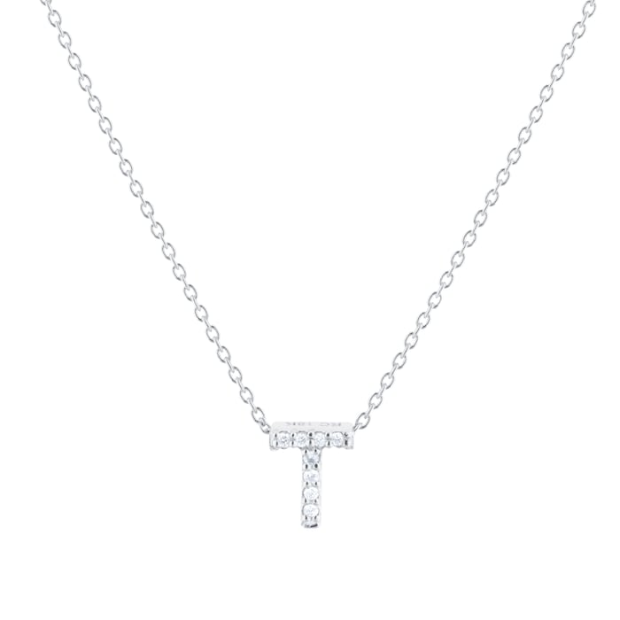 Roberto Coin Tiny Treasures 18ct White Gold 0.04ct Love Letter T Necklaces