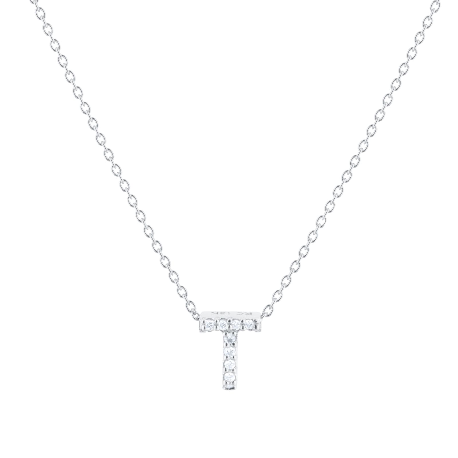 Roberto Coin Tiny Treasures 18ct White Gold 0.04ct Love Letter T Necklaces