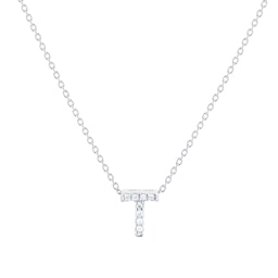37050132 - Tiny Treasures 18ct White Gold 0.04ct Love Letter T Necklaces