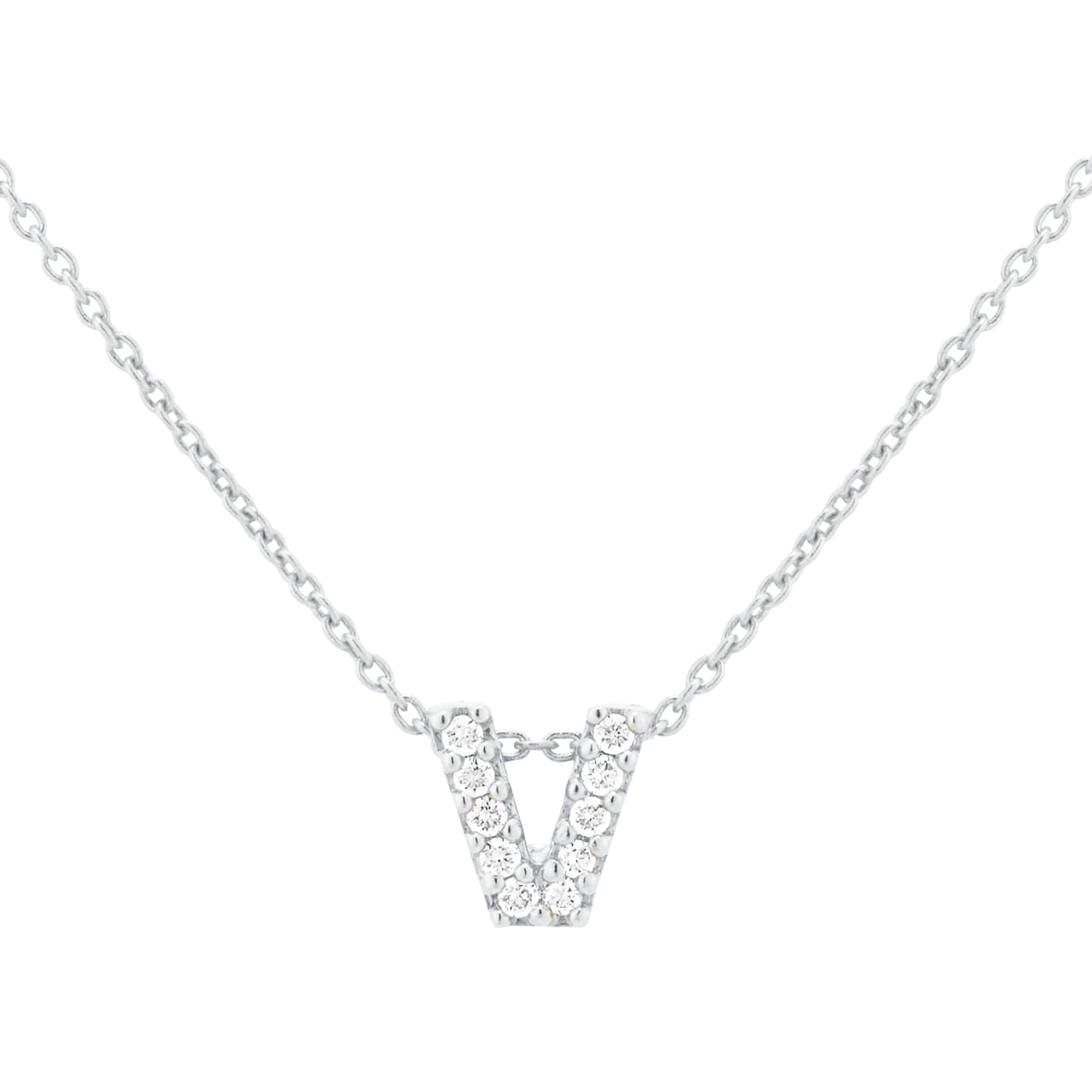 Roberto Coin Tiny Treasures 18ct White Gold 0.05ct Love Letter V Necklaces Roberto Coin Tiny Treasures 18ct White Gold 0.05ct Love Letter V Necklaces
