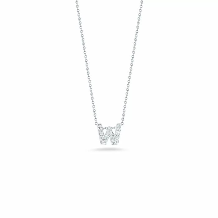 Roberto Coin Tiny Treasures 18ct White Gold 0.08ct Love Letter W Necklaces