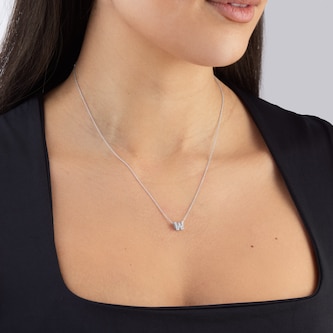 Roberto Coin Tiny Treasures 18ct White Gold 0.08ct Love Letter W Necklaces