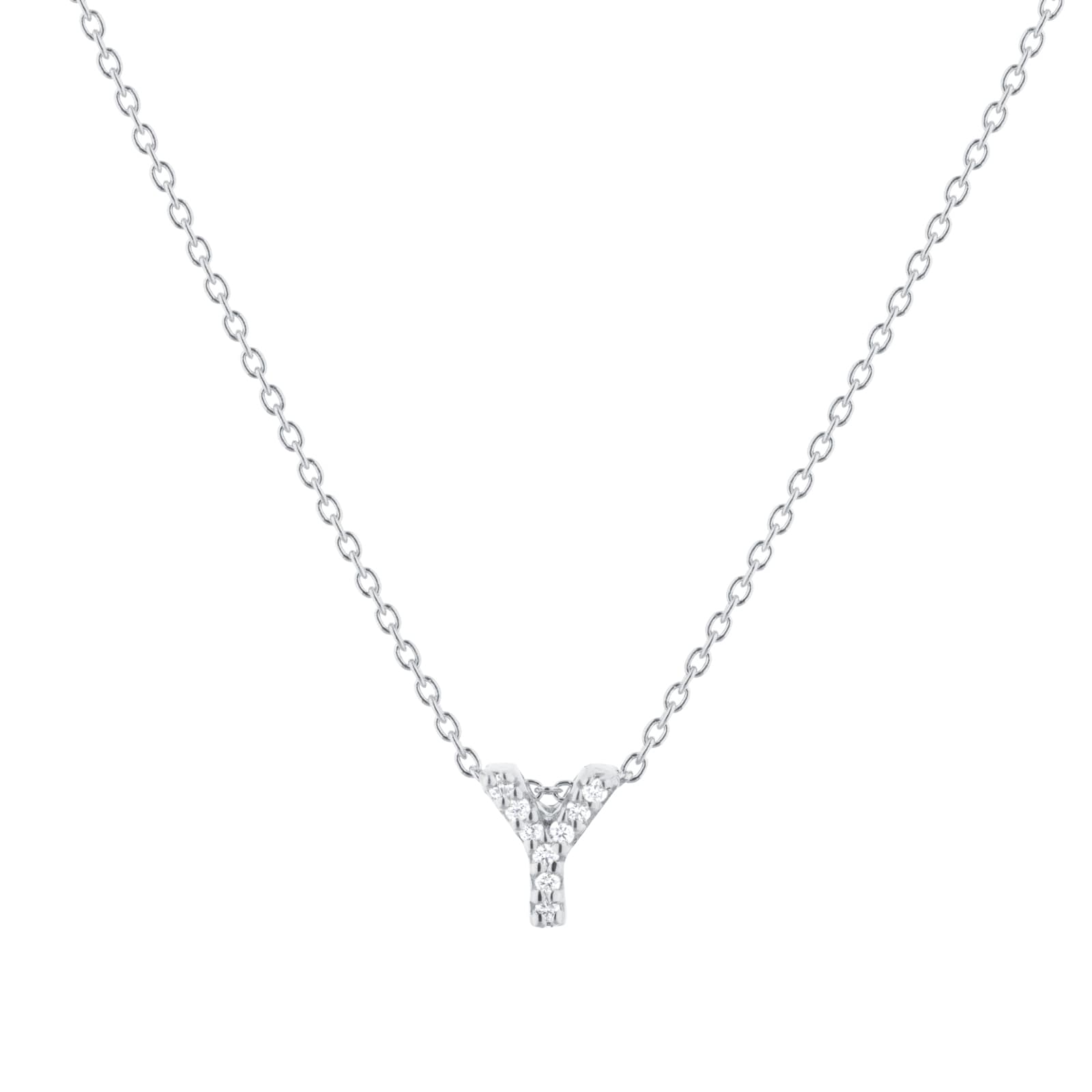 Roberto Coin Tiny Treasures 18ct White Gold 0.04ct Love Letter Y Necklaces