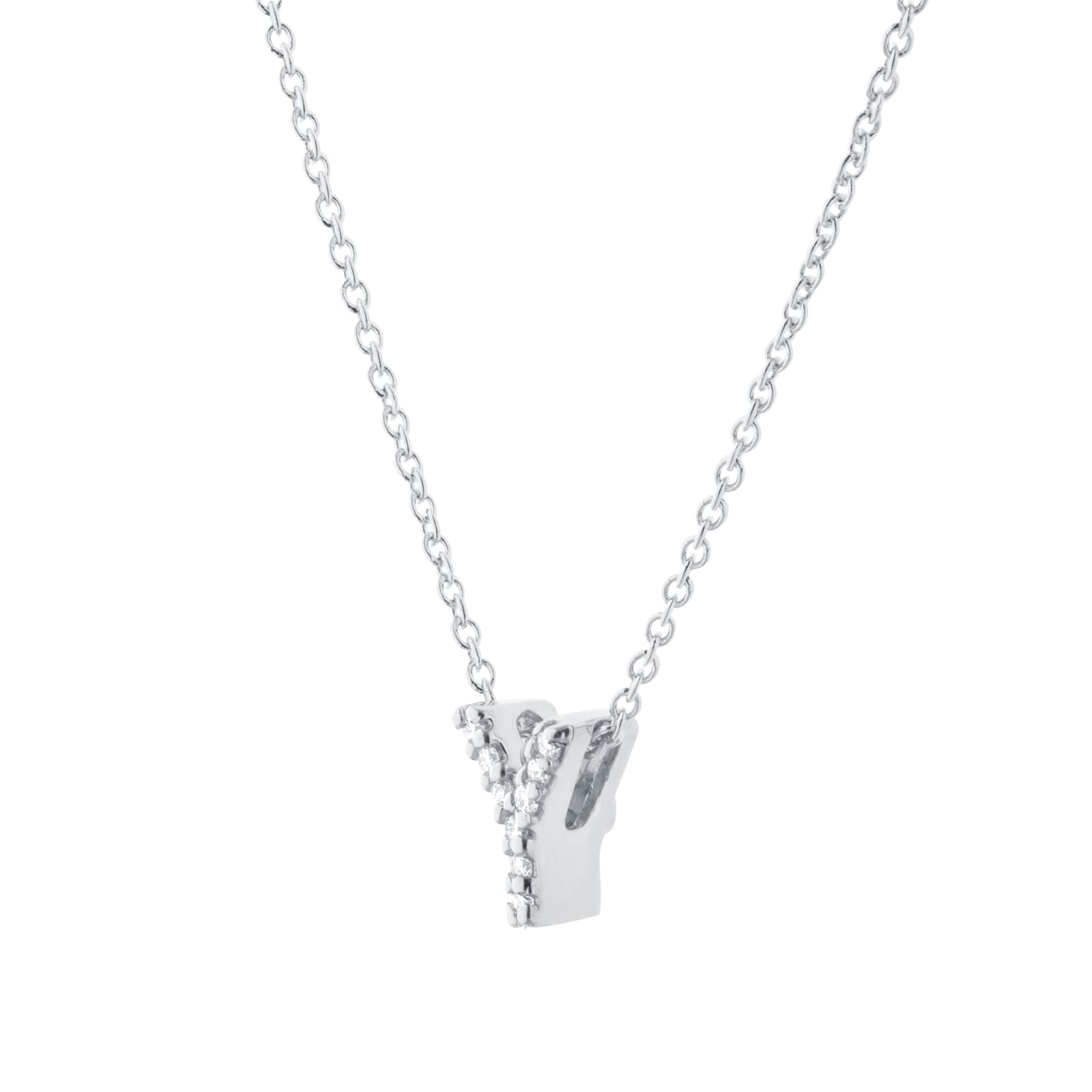 Roberto Coin Tiny Treasures 18ct White Gold 0.04ct Love Letter Y Necklaces