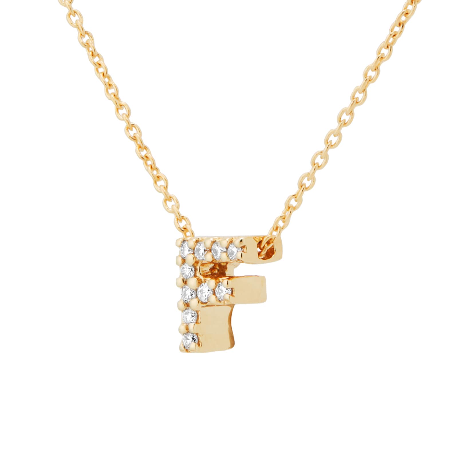 Roberto Coin Tiny Treasures 18ct Yellow Gold 0.05ct Love Letter F Necklaces Roberto Coin Tiny Treasures 18ct Yellow Gold 0.05ct Love Letter F Necklaces