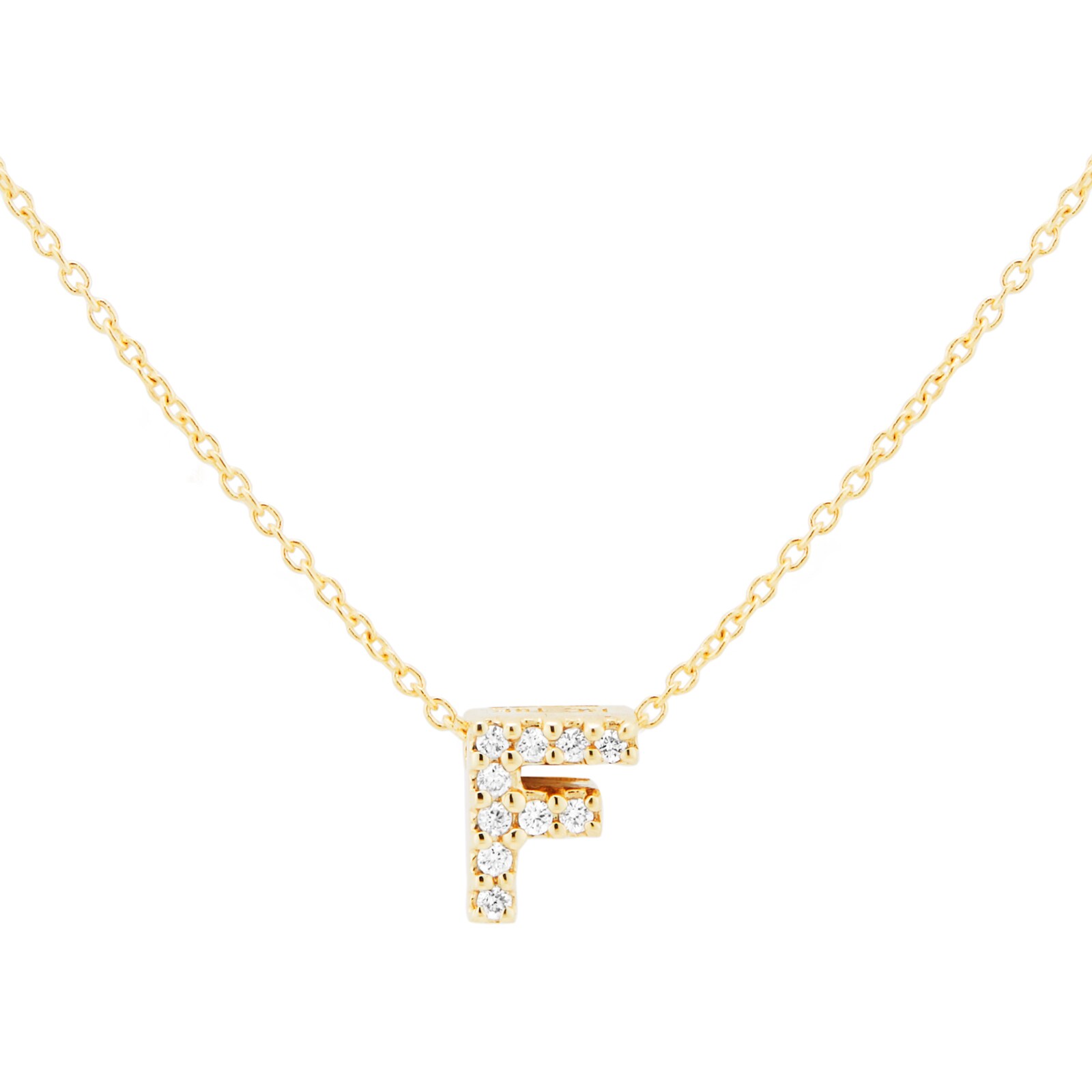 Roberto Coin Tiny Treasures 18ct Yellow Gold 0.05ct Love Letter F Necklaces Roberto Coin Tiny Treasures 18ct Yellow Gold 0.05ct Love Letter F Necklaces