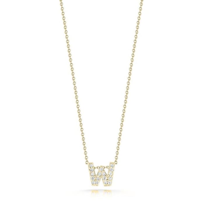 Roberto Coin Tiny Treasures 18ct Yellow Gold 0.08ct Love Letter W Necklaces