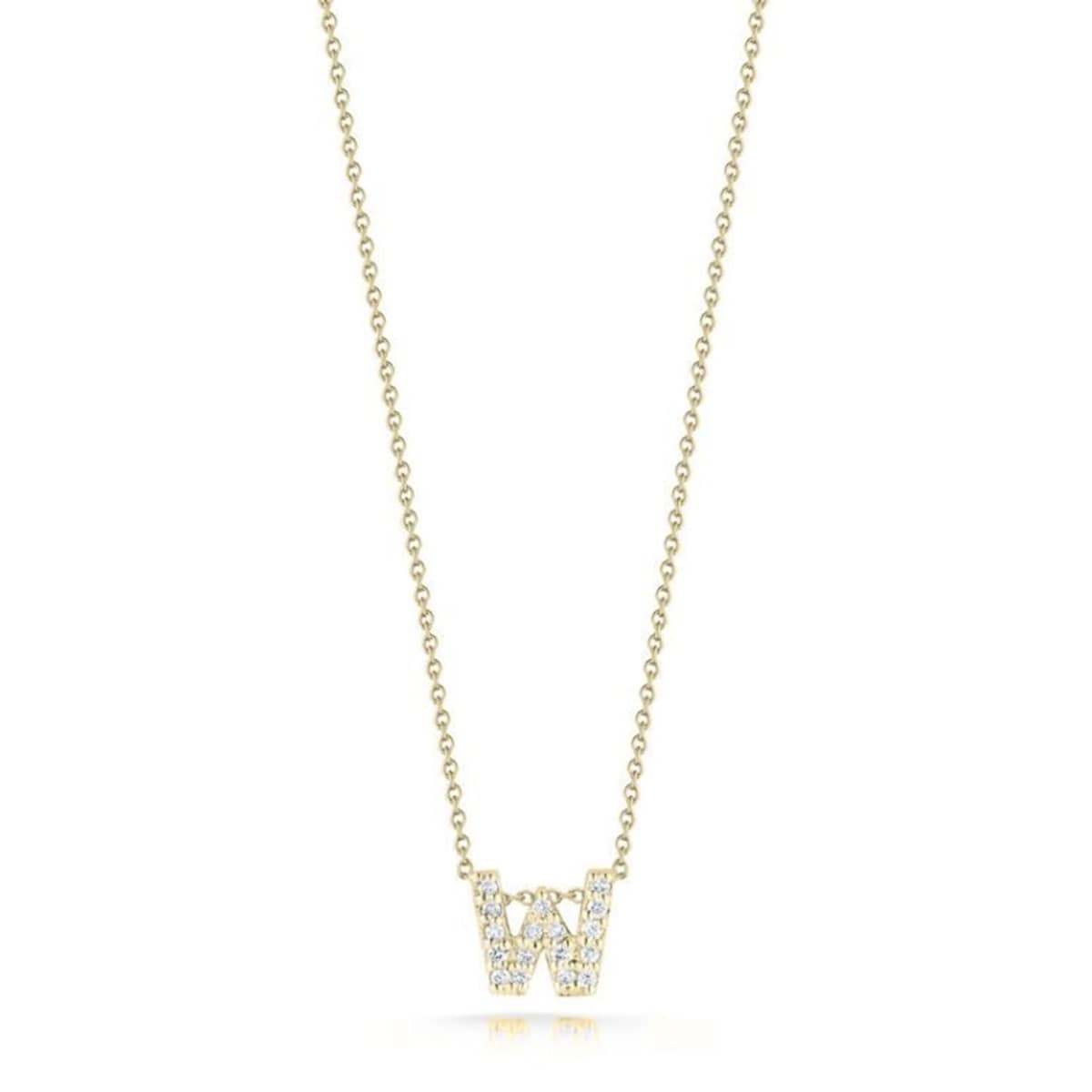 Roberto Coin Tiny Treasures 18ct Yellow Gold 0.08ct Love Letter W Necklaces Roberto Coin Tiny Treasures 18ct Yellow Gold 0.08ct Love Letter W Necklaces