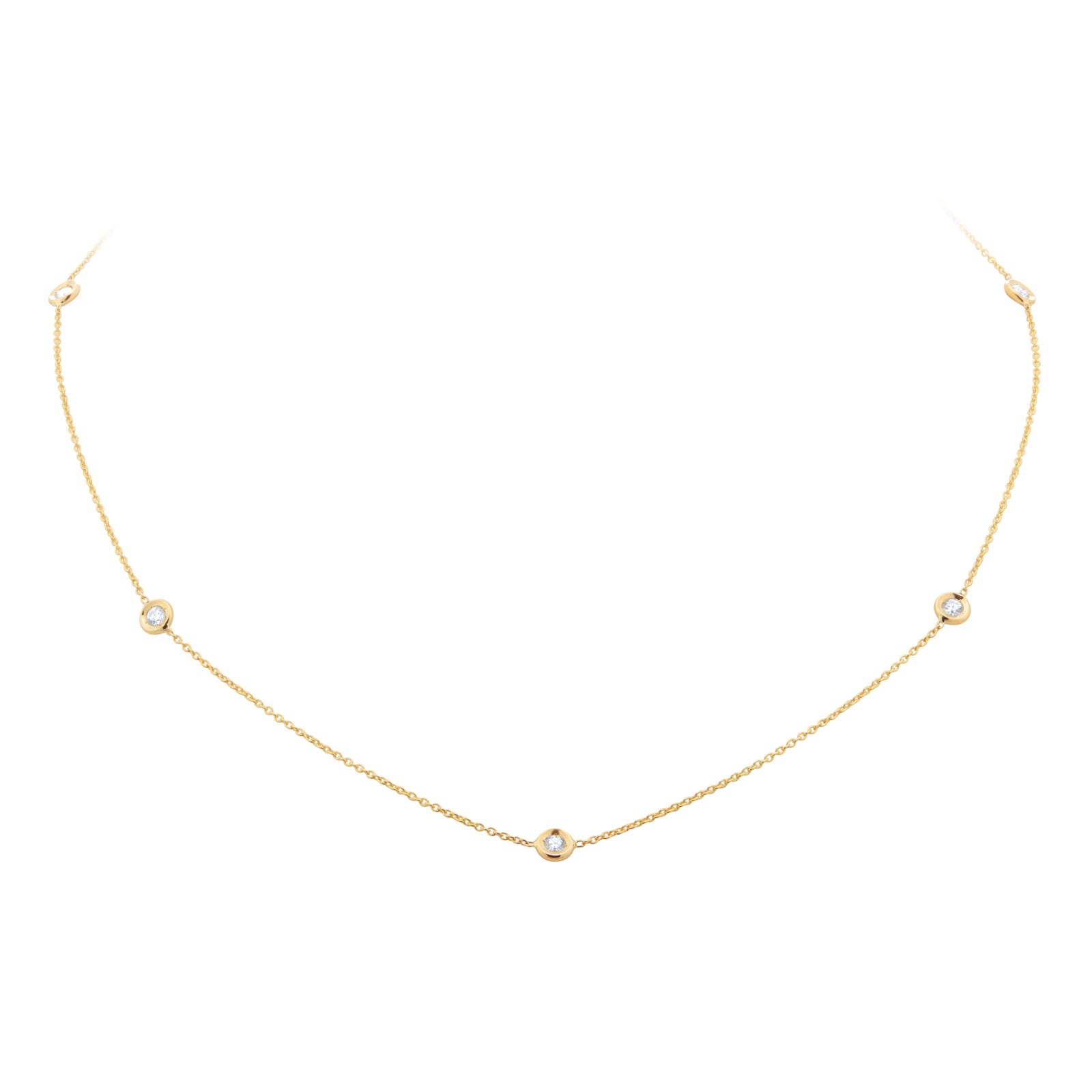 Roberto Coin Diamonds By The Inch 18ct Yellow Gold 0.25ct Diamond 5 Station Necklace Roberto Coin Diamonds By The Inch 18ct Yellow Gold 0.25ct Diamond 5 Station Necklace