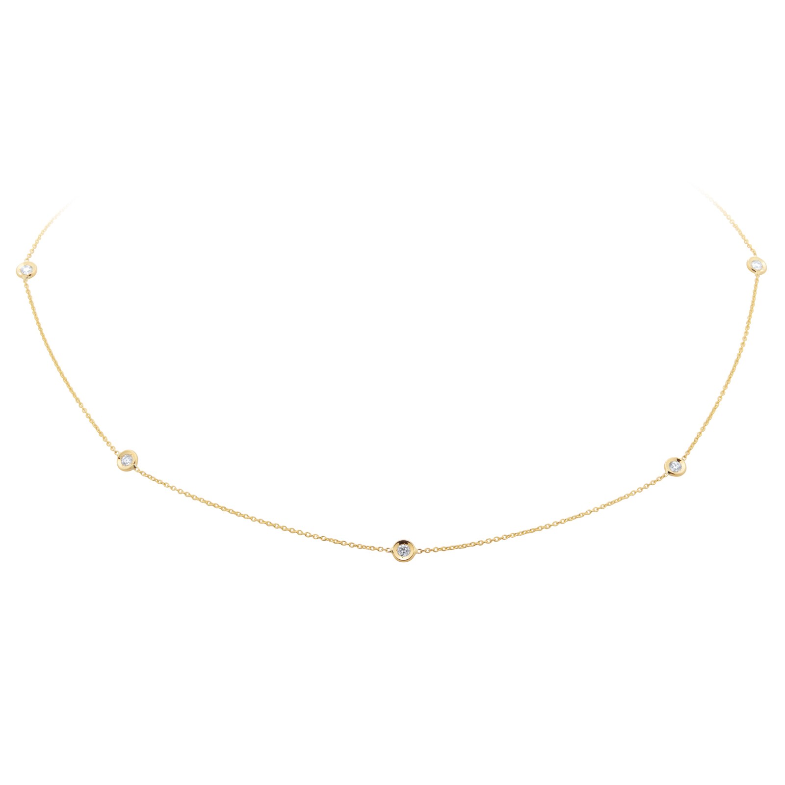 Roberto Coin Diamond By The Inch 18ct Yellow Gold 0.35ct Diamond 7 Station Necklace