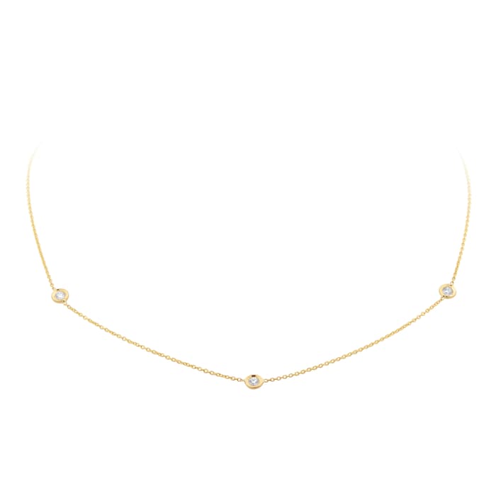 Roberto Coin Diamond By The Inch 18ct Yellow Gold 0.15ct Diamond 3 Station Necklace