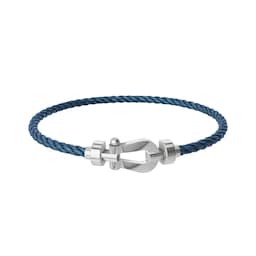 37080430 - Force 10 18ct White Gold Buckle & Blue Jean Cable Medium Model - Size 17