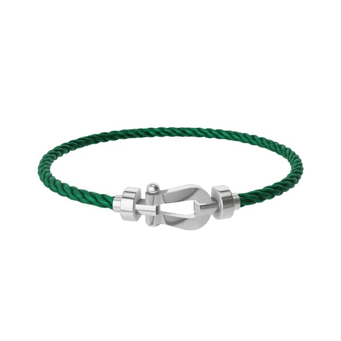 FRED Force 10 18ct White Gold Buckle & Emerald Green Cable Medium Model - Size 15