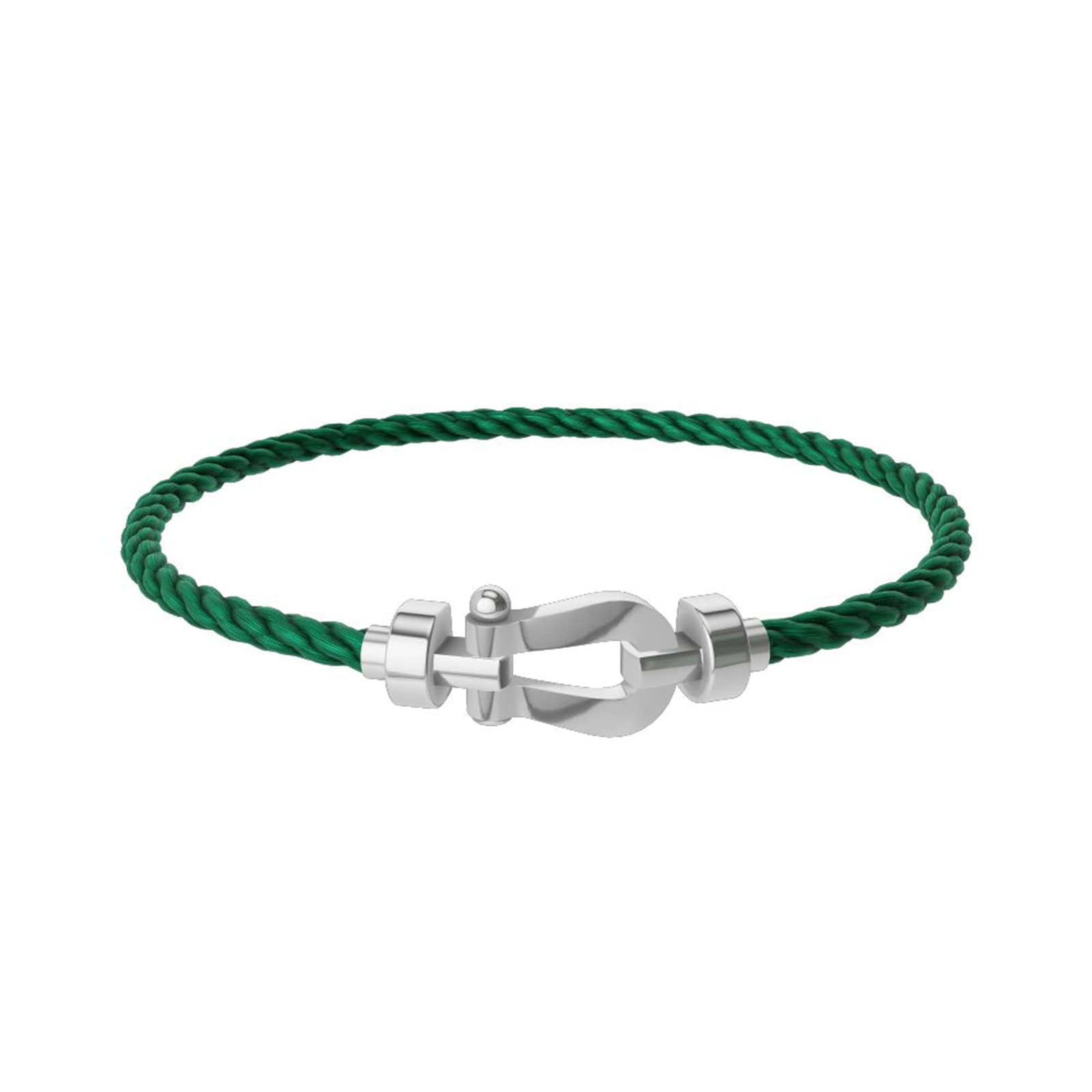 FRED Force 10 18ct White Gold Buckle & Emerald Green Cable Medium Model - Size 14 FRED Force 10 18ct White Gold Buckle & Emerald Green Cable Medium Model - Size 14