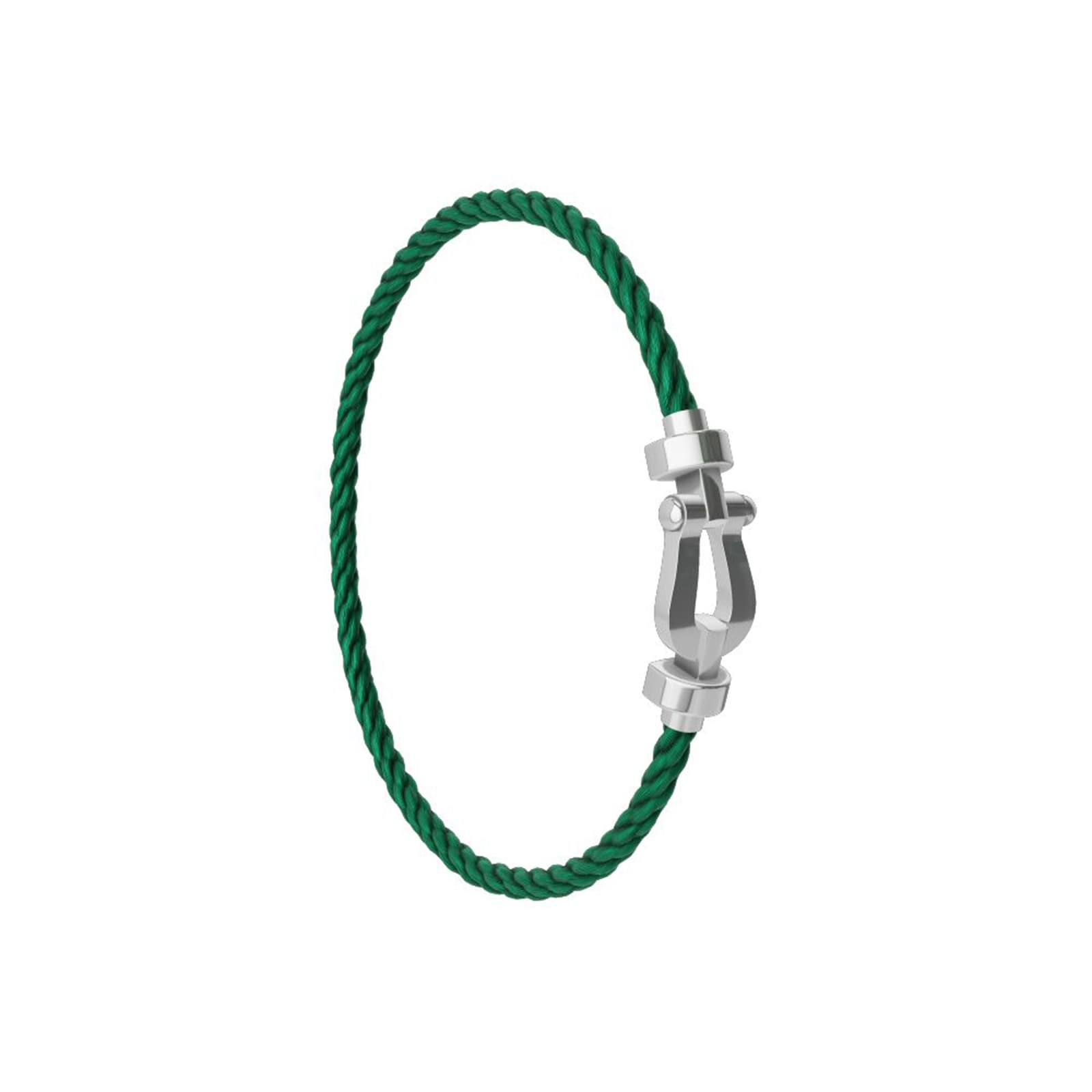 FRED Force 10 18ct White Gold Buckle & Emerald Green Cable Medium Model - Size 14 FRED Force 10 18ct White Gold Buckle & Emerald Green Cable Medium Model - Size 14