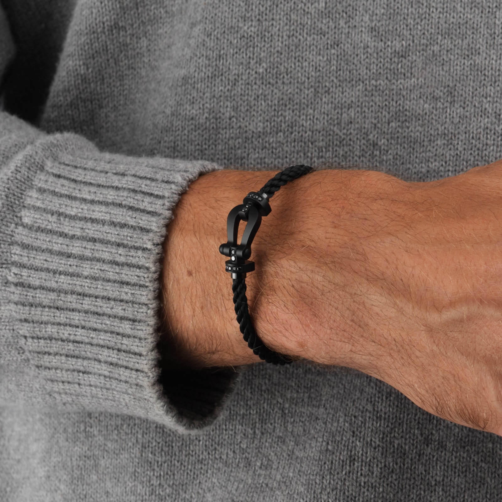 FRED Force 10 Titanium 0.32ct Black Diamond Buckle & Black Cable Large Model - Size 17
