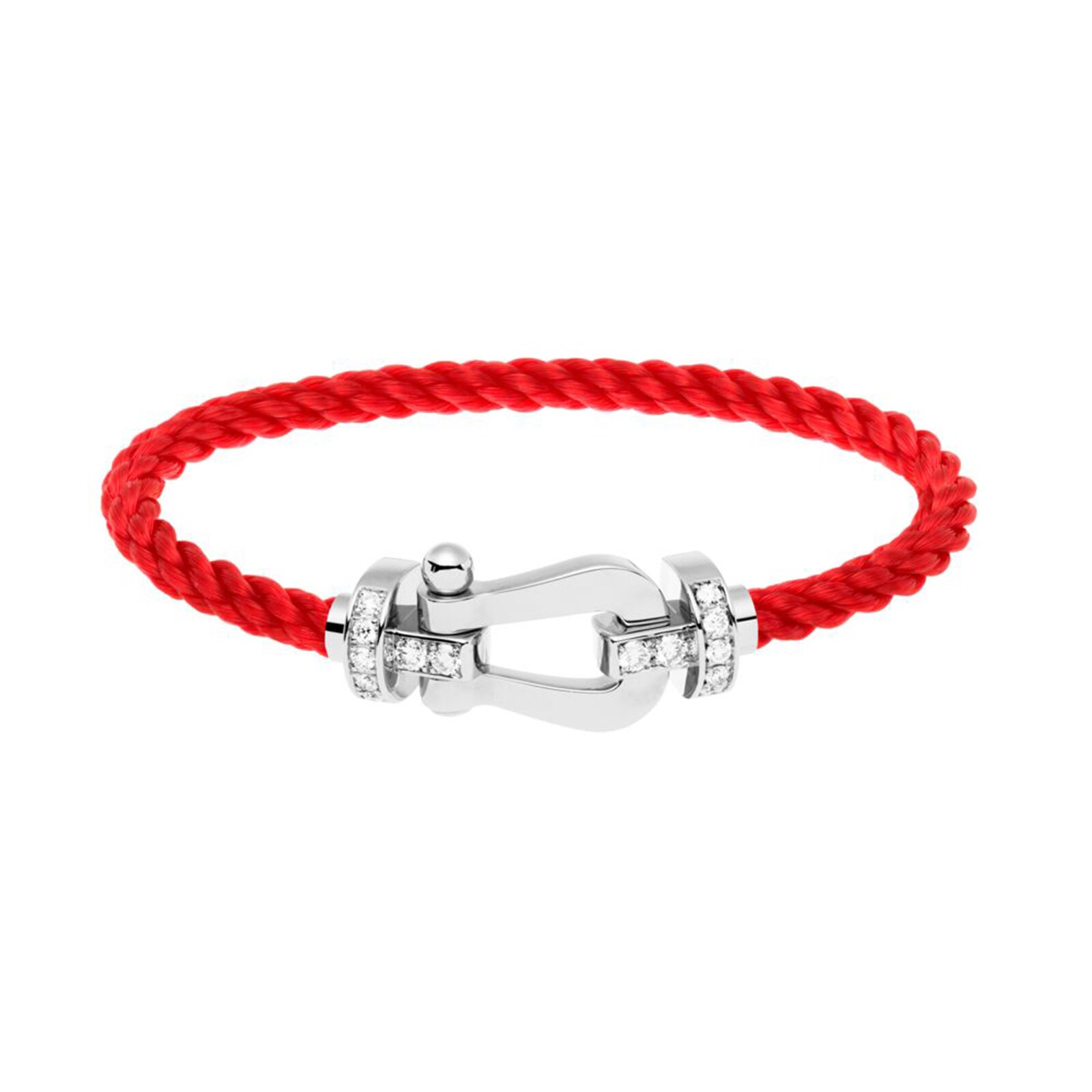 FRED Force 10 18ct White Gold 0.24ct Diamond Buckle & Red Cable Large Model - Size 18 FRED Force 10 18ct White Gold 0.24ct Diamond Buckle & Red Cable Large Model - Size 18