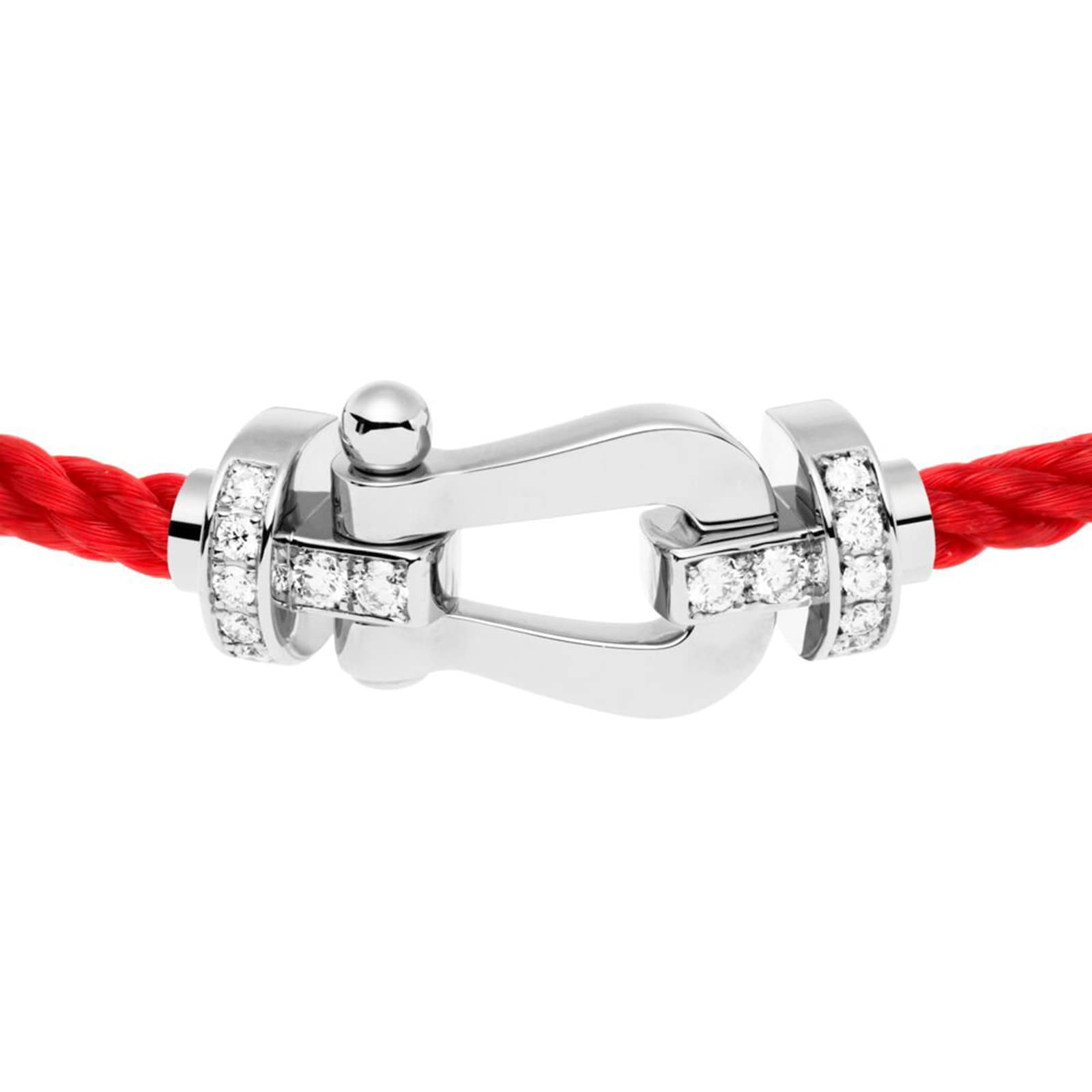 FRED Force 10 18ct White Gold 0.24ct Diamond Buckle & Red Cable Large Model - Size 18 FRED Force 10 18ct White Gold 0.24ct Diamond Buckle & Red Cable Large Model - Size 18