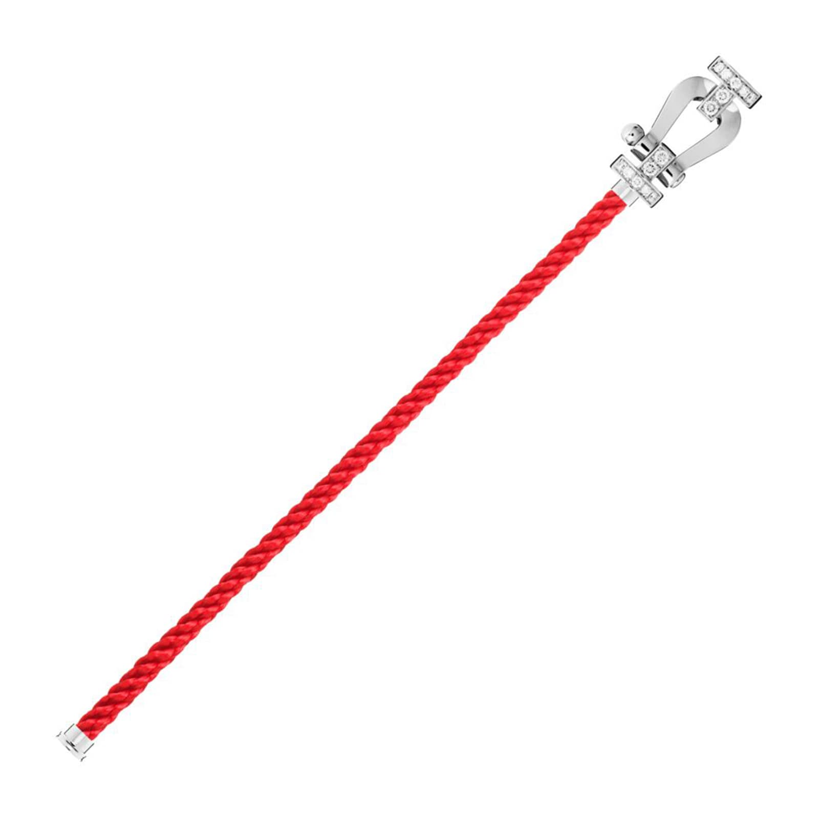 FRED Force 10 18ct White Gold 0.24ct Diamond Buckle & Red Cable Large Model - Size 18 FRED Force 10 18ct White Gold 0.24ct Diamond Buckle & Red Cable Large Model - Size 18