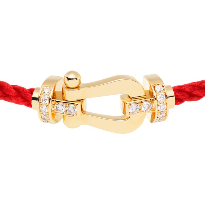 FRED Force 10 18ct Yellow Gold 0.24ct Diamond Buckle & Red Cable Large Model - Size 16