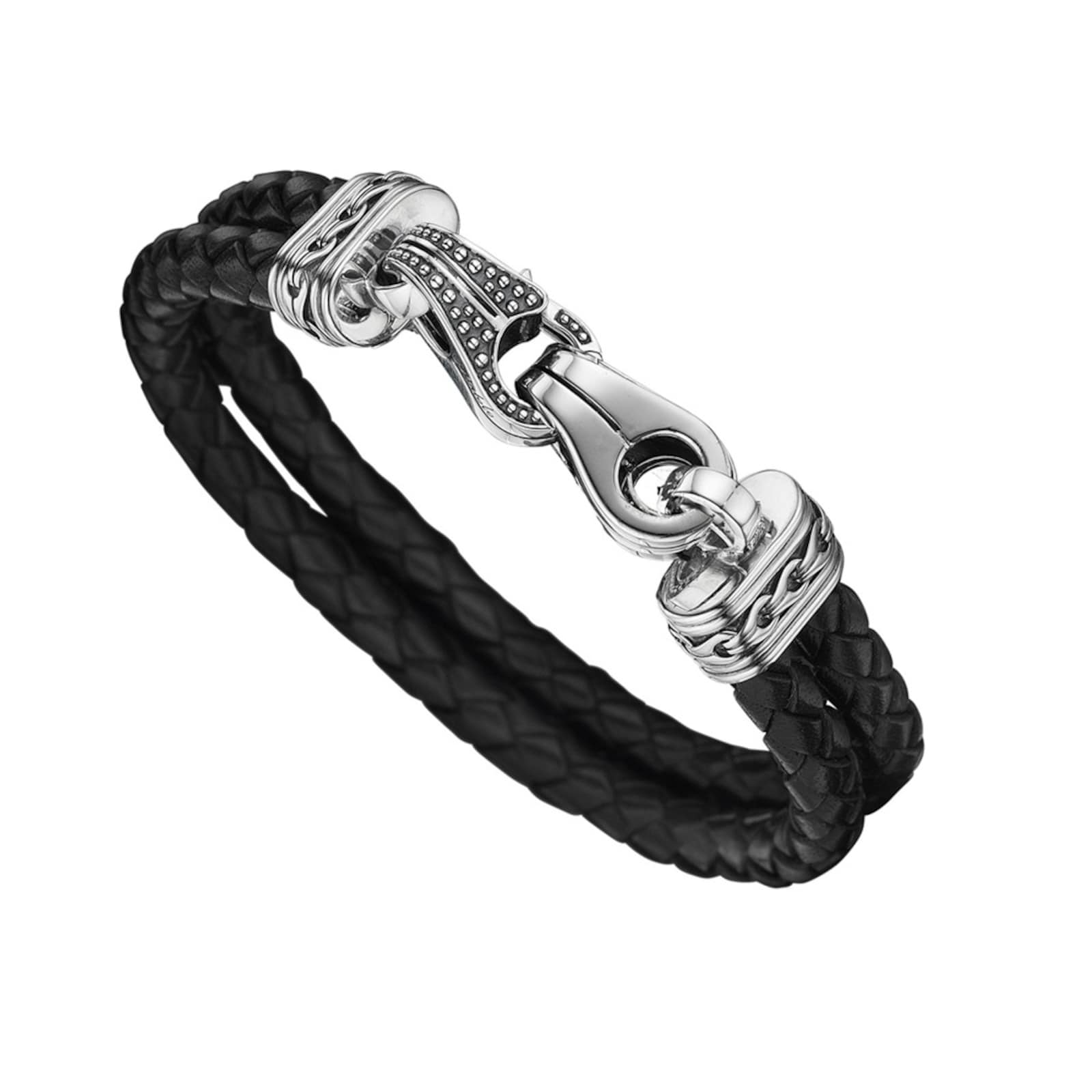 Tarquins Silver and Leather S-Lock Bracelet - Black
