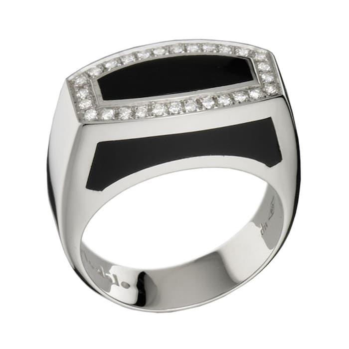 Di Modolo 18k White Gold Falco 0.22cttw Diamond & Onyx Mens Ring - Size 10