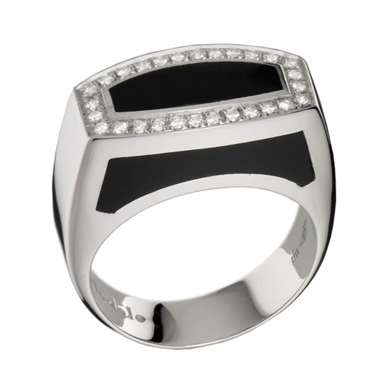 Di Modolo 18k White Gold Falco 0.22cttw Diamond & Onyx Mens Ring - Size 10