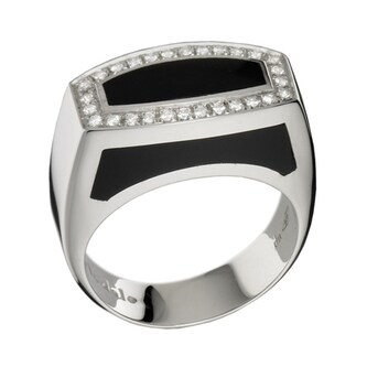 Di Modolo 18k White Gold Falco 0.22cttw Diamond & Onyx Mens Ring - Size 10
