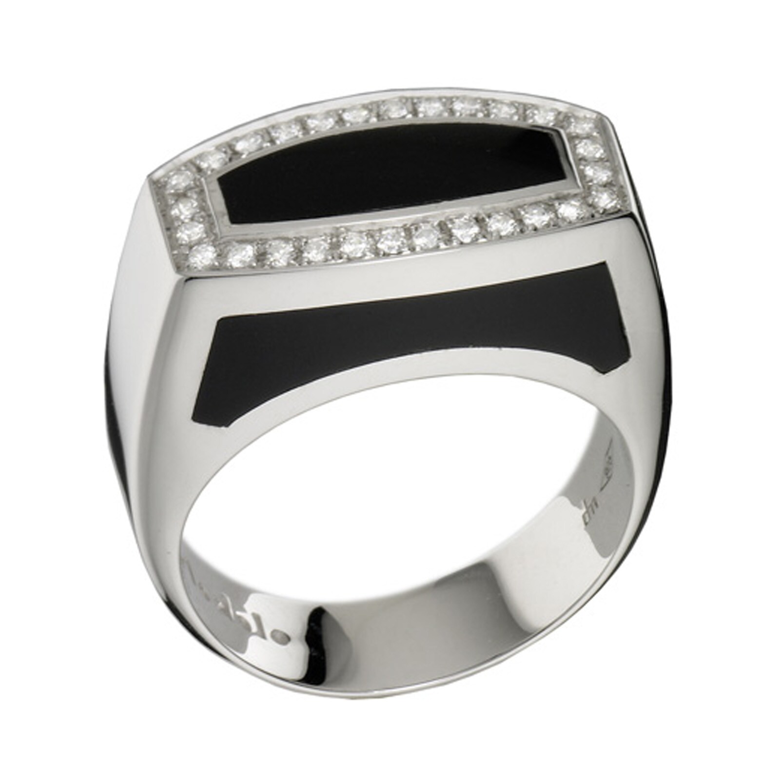 Di Modolo 18k White Gold Falco 0.22cttw Diamond & Onyx Mens Ring - Size 10