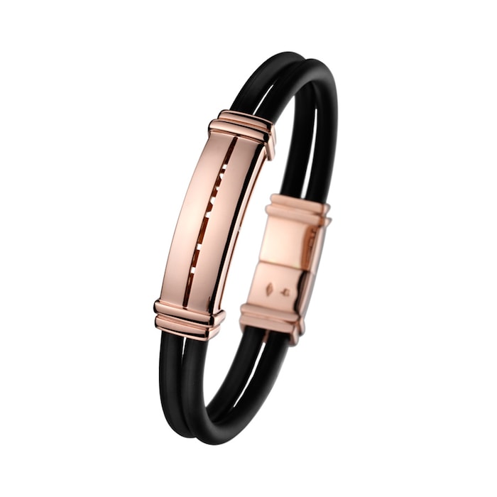 Di Modolo Mens Falco 18K Rose Gold & Black Rubber Bracelet