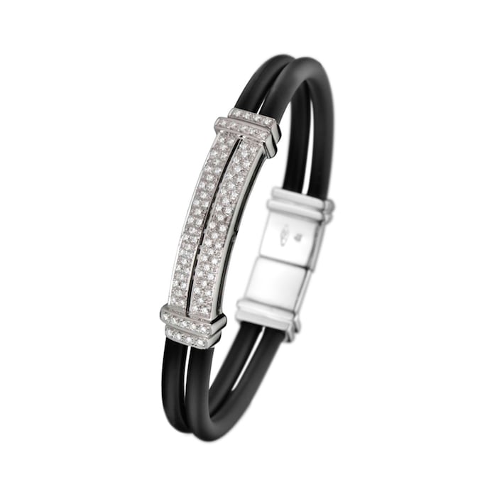 Di Modolo Mens Falco 18K White Gold & Rubber 1.03cttw Diamond Bracelet