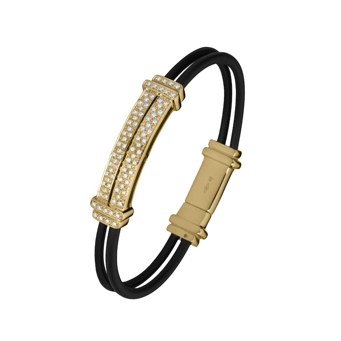 Di Modolo Mens Falco 18K Yellow Gold & Black Rubber 1.03cttw Diamond Bracelet