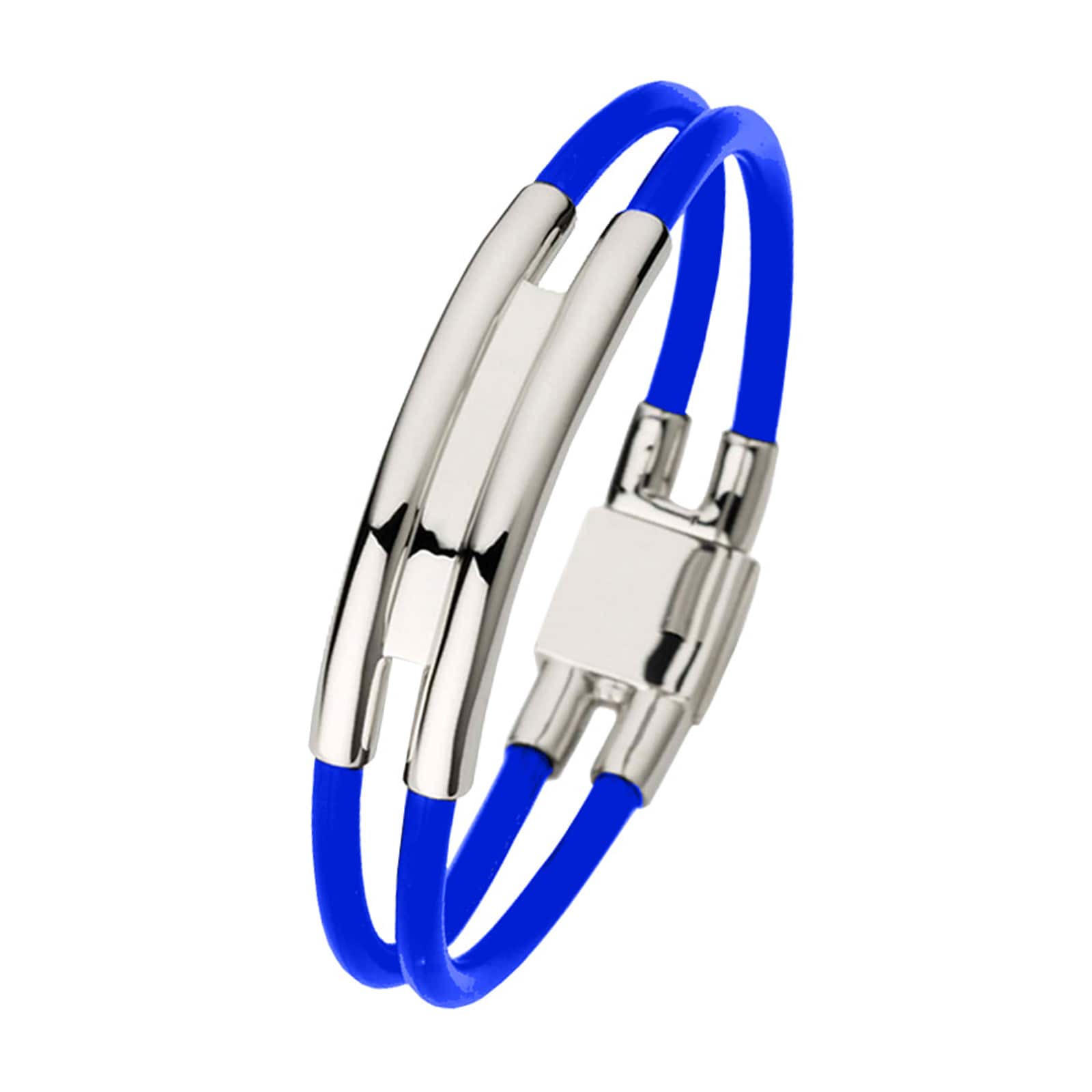 Di Modolo 18k White Gold & Blue Rubber Mens Falco Bracelet