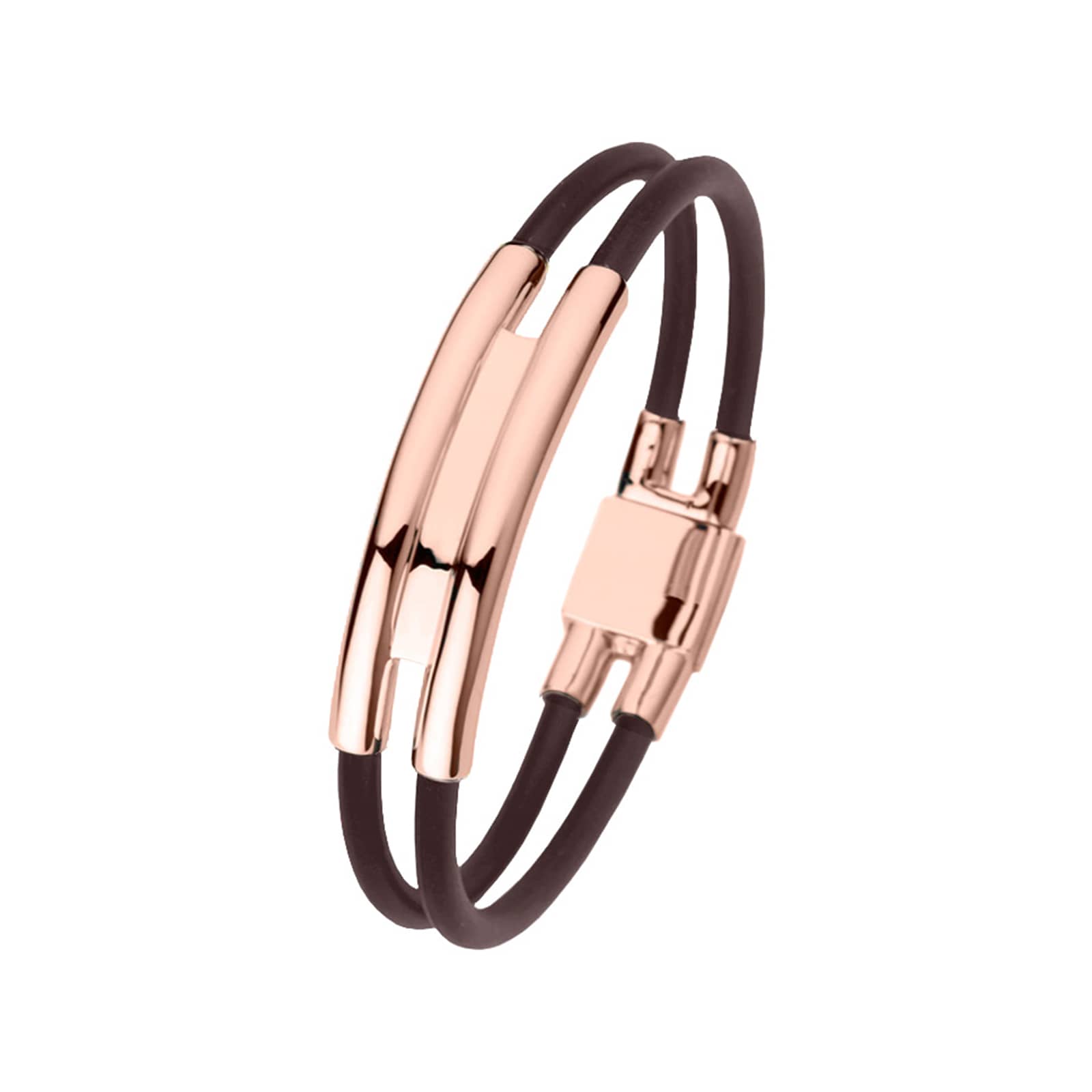 Di Modolo Mens Falco 18K Rose Gold & Brown Rubber Bracelet