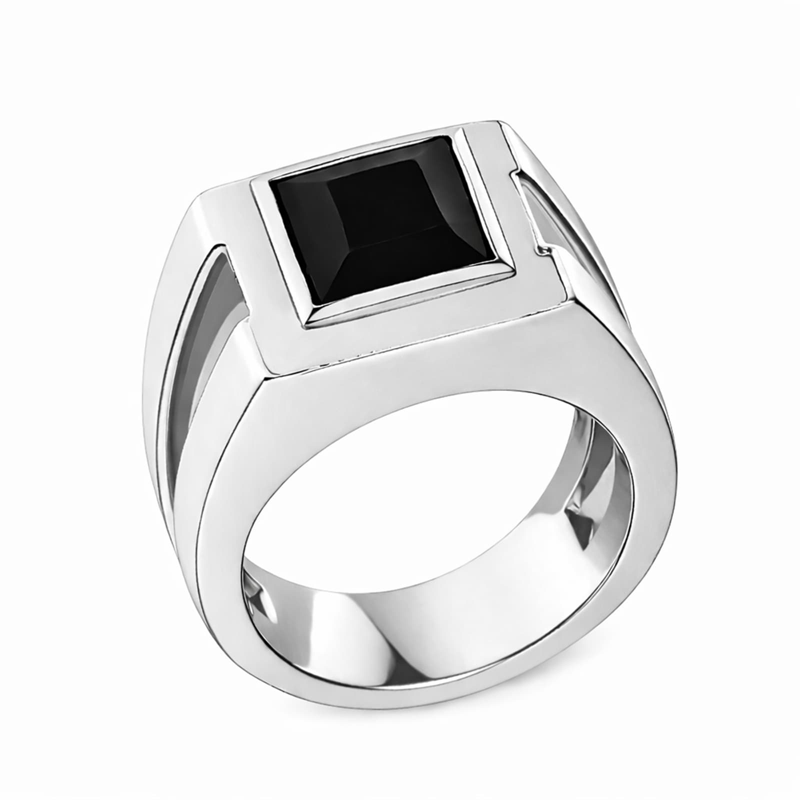 Di Modolo Mens Falco 18K White Gold Square Onyx Ring