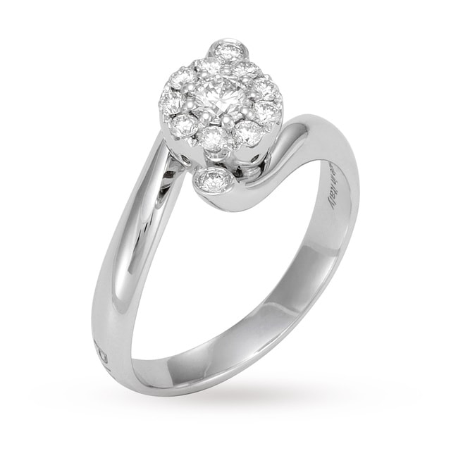 Ponte Vecchio Artemide Brilliant Cut 0.15 Carat Total Weight Diamond Cluster Twist Ring In 18 Carat White Gold