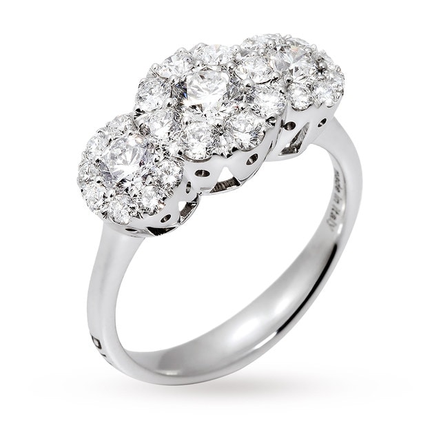 Ponte Vecchio Artemide Brilliant Cut Diamond Cluster Trilogy Ring In 18 Carat White Gold