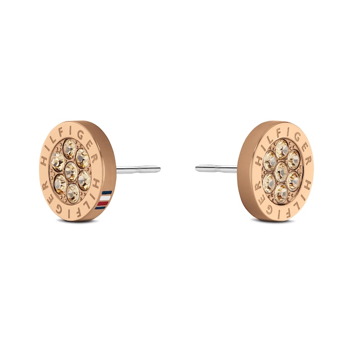 Tommy Hilfiger Rose Gold Coloured Logo Crystal Stud Earrings