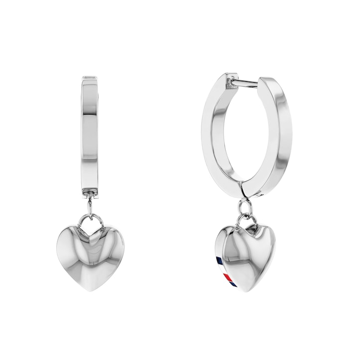 Tommy Hilfiger Stainless Steel Hanging Heart Huggie Hoop Earrings